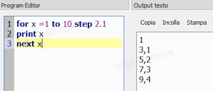 esempio uso for step next