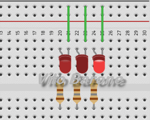 sequenza accensione 3 led in animazione